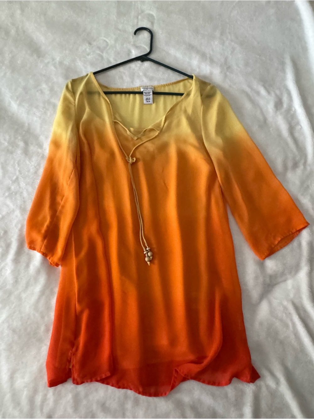Jaclyn Smith Yellow to Orange Ombre V-Neck Tunic with Tassel Tie